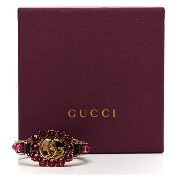 Gucci Jewelry - GUCCI Calfskin Gold & Crystal GG Bracelet